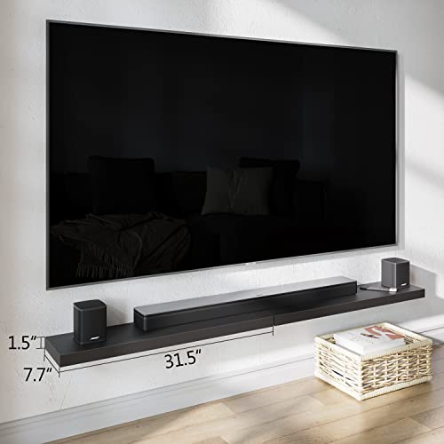 Floating Wall Shelves Set of 2 - 31.5 x 7.7 inch Black MDF Shelves with Invisible Brackets