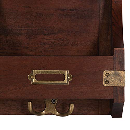 Kate and Laurel Stallard Wall Organizer Mirror with Pockets & Hooks 24L Walnut