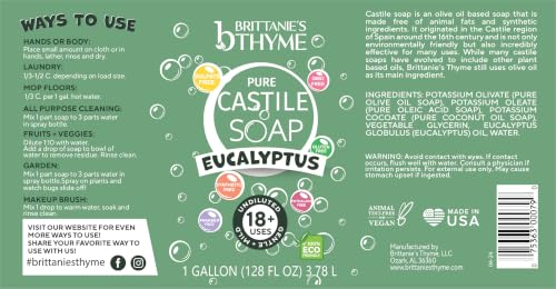 Eucalyptus Castile Liquid Soap - 1 Gallon | Multi-Use Natural Cleaner