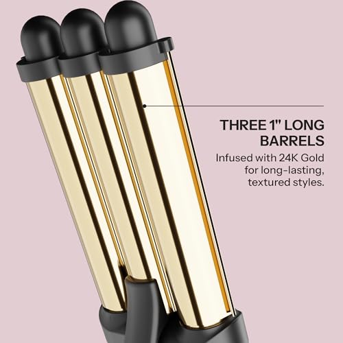 Hot Tools Pro Artist 24K Gold Three-Barrel Hair Waver – Jumbo Beach Waves, 450°F
