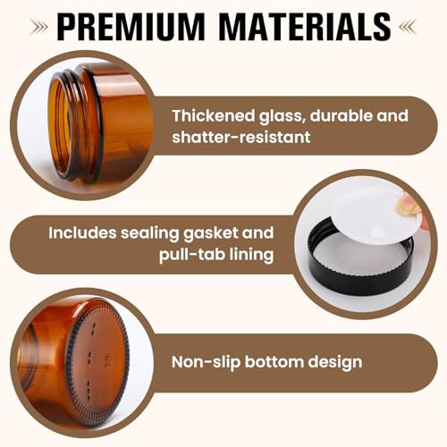 Amber Glass Jars with Lids Set - 60 Pcs 2oz Storage Jars with Labels & Spatulas - Amber