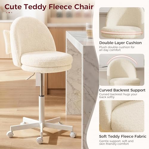 Velvet Tall Office Chair with Wheels & Bow Lumbar Pillow - Tv-Cream / Metal Variation