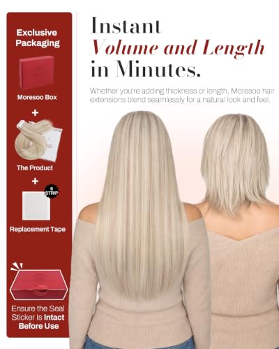 Moresoo Blonde Tape-in Hair Extensions Ash Blonde 18 Inch 20 Pieces - Variation 1-18P613 Highlights