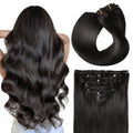 SUYYA Clip-In Human Hair Extensions 16 Inch Off Black #1B, 70G, Tangle-Free