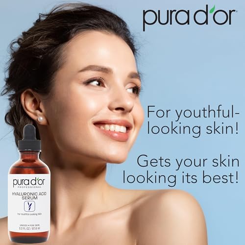 PURA D'OR 3.3 Oz Hyaluronic Acid Serum For Deep Hydration - Anti-Aging, Plumping & Moisturizing Formula For Smooth, Supple Skin - Natural Skincare Boost - Fine Lines & Wrinkle Reducer - Travel Size