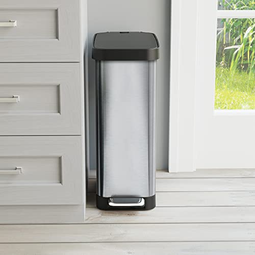 Glad Stainless Steel Slim Trash Can with Clorox Odor Protection, Soft Close Lid, 45 Liter
