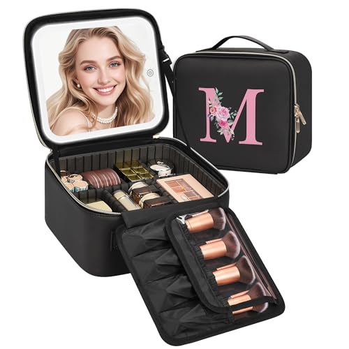 Relavel Initial Makeup Bag with LED Mirror - Black M Travel Organizer