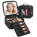 Relavel Initial Makeup Bag with LED Mirror - Black M Travel Organizer