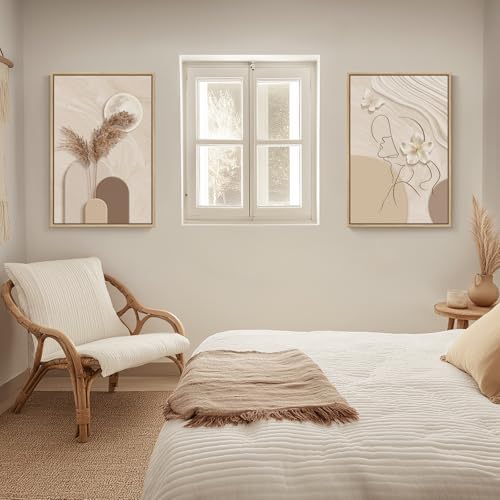 Framed Modern Neutral Abstract Wall Art Set - 20x30 Inches, 2 Pieces