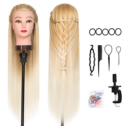 Golden Mannequin Head for Hair Styling Training 28 Inch Synthetic Hair with DIY Braiding Set