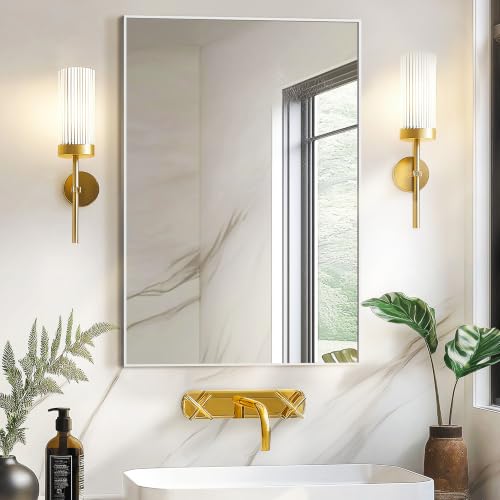20x30 Inch Wall-Mounted Bathroom Vanity Mirror with Silver Frame