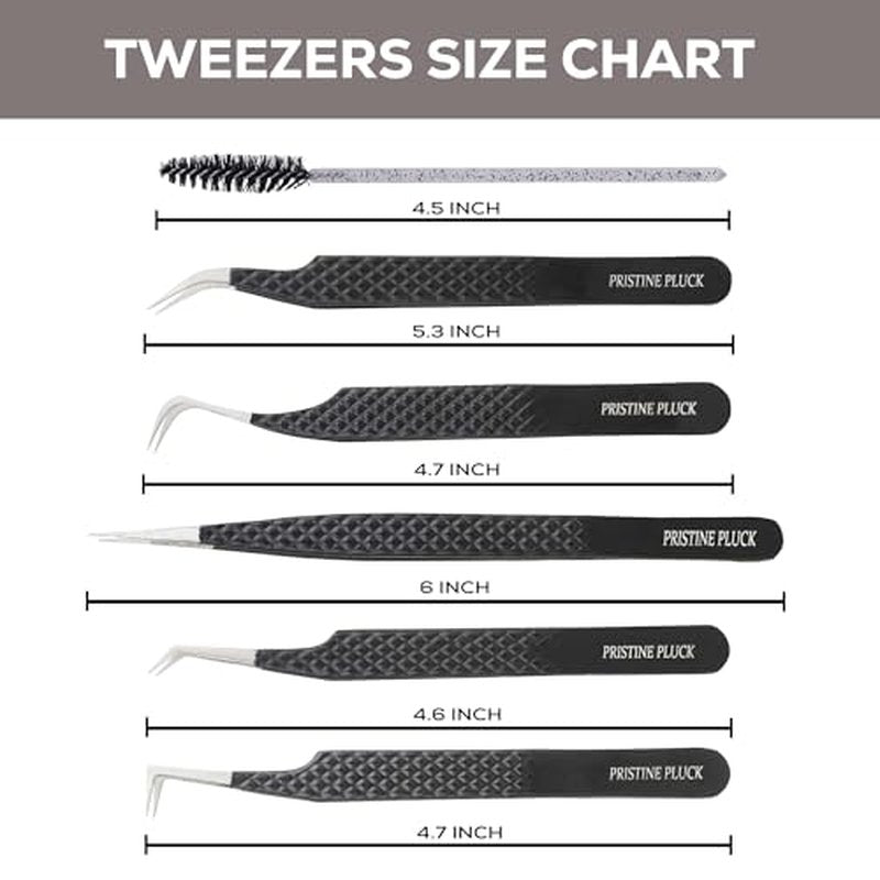 5-Piece Eyelash Extension Tweezers Set Precision Lash Tweezers with Anti-Slip Grip with fiber tip lash tweezers Tools for Lash Artists & eyelash tweezers for women (eyelash set black)