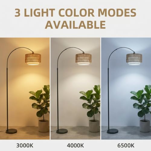 NUBEAURA Bohemian Black Arc Floor Lamp with Adjustable Height & 2 Shades