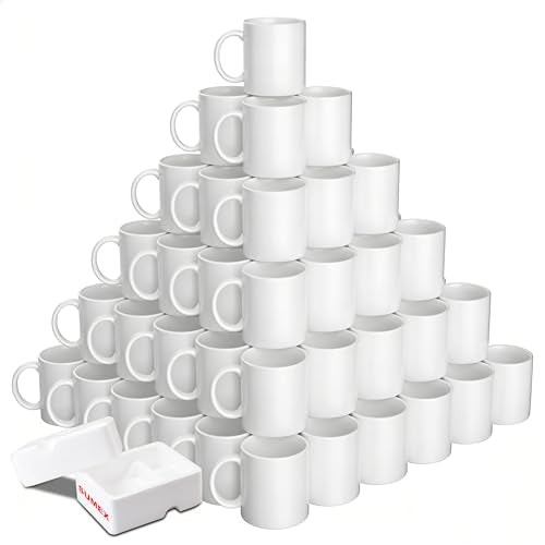 48pcs White Ceramic Sublimation Coffee Mugs Set - 11oz Blank Customizable Cups