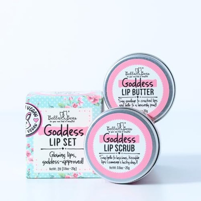 Bella & Bear Goddess Lip Scrub & Lip Butter Set ? Lovely Gift for Women - Teen Girls & Tweens