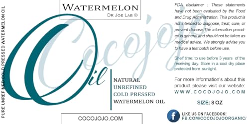 Watermelon Seed Oil - Pure Cold Pressed Carrier Oil for Skin Hair Nails 8 oz