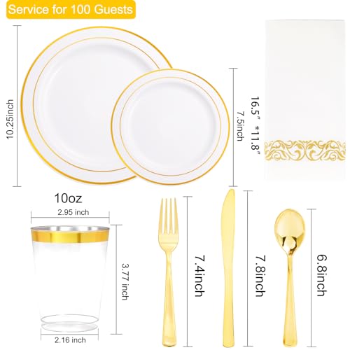 Gold Disposable Dinnerware Set for 100 Guests - Plastic Plates, Cups & Cutlery Variation of Gold / 100 Guests