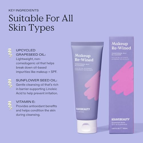 KraveBeauty Makeup Re-Wined Cleansing Oil 3.4 Fl Oz - Gentle Waterproof Makeup Remover