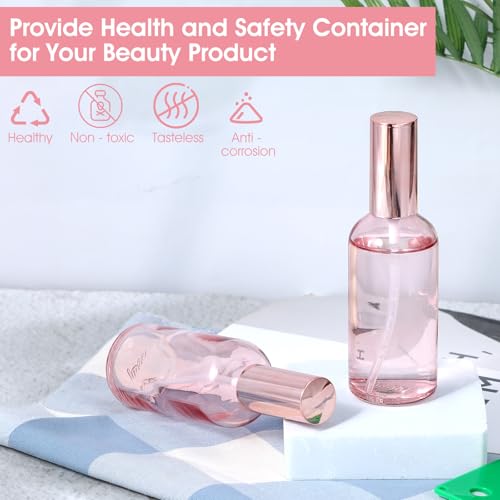 Pink Glass Spray Bottles Set - Refillable 3.4 Oz Fine Mist Atomizers for Perfumes & Essential Oils
