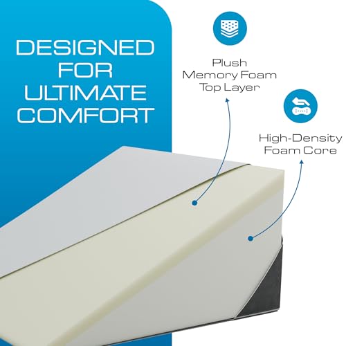 Extra Wide Bed Wedge Pillow 12 Inch Height - Memory Foam Top & Jacquard Cover - GERD Acid Reflux Support