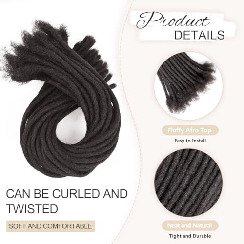10 Inch 20 Strands Dreadlock Extensions - 0.6cm Thickness, Handmade, Can Be Dyed & Bleached, Natural Human Hair for Men & Women (Variation: 1B)