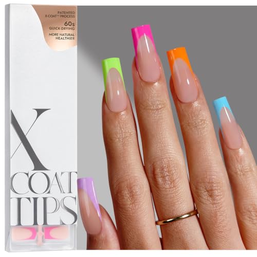 BTArtboxnails Long Square Pastel Fake Nails 160Pcs with French Peach Variation