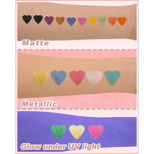 Oiomniv Temporary Tattoo Markers for Skin, 15PCS Body Markers Dual-End for Adults, 78 Tattoo Stencils Temporary 2 Face Gems Sticker, Glitter Matte Neon Tattoo Pens, Flexible Brush Tip, Skin Safe