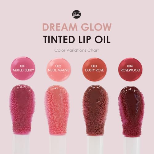 Glowiest Dream Glow Tinted Lip Oil 3-in-1 Lip Gloss with DUSTY ROSE Variation, Moisturizing & Plumping, 0.19 fl oz