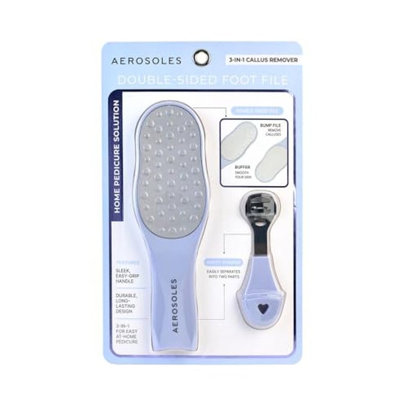 Aerosoles Double-Sided Foot File with Foot Scraper - Stainless Steel Pedicure Tool for Soft, Smooth Feet