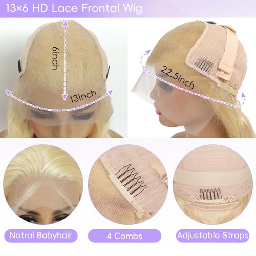 28 Inch Blonde Lace Front Wig Human Hair 13x6 HD Frontal Body Wave 613 - Full & Thick