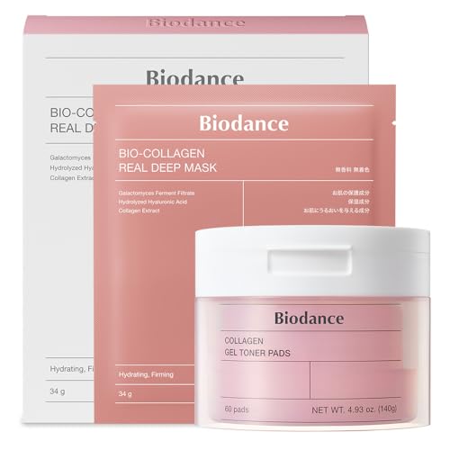 BIODANCE Collagen Day & Night Gel Duo: Bio-Collagen Mask & Toner Pads Set, Korean Skincare Set, Pink Duo for Firming, Plumping, Hydrating, Glass Skin, Korean Skin Care, Skin Care Routine Set