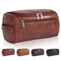 Dark Brown Toiletry Bag for Men and Women Travel Organizer Water-Resistant PU Leather