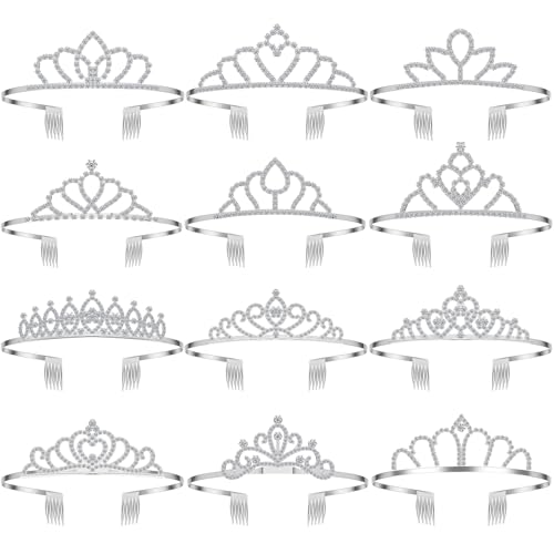 Remuuly 12 Pcs Silver Crystal Tiara Crowns for Women & Girls - Elegant Hair Accessories