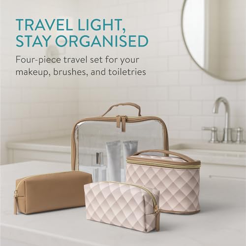Navaris 4-in-1 Travel Cosmetic Bags - Lightweight & Portable Makeup Holder - Organizer Case for Toiletries Cosmetics & Essentials - TSA-Approved Organizing Toiletry Bag Set - Brown