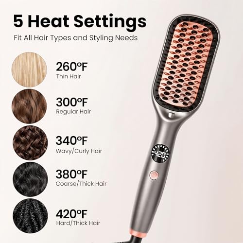 Travel Hair Straightener Brush Gray 110-240V Ionic Tensionless Flat Iron