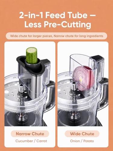 FOHERE 12-Cup Electric Food Processor with 2-in-1 Feed Chute, BPA-Free Stainless Steel, Multi-Function Kitchen Appliance