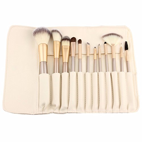 Pro Kabuki Makeup Brush Set 12Pcs: Soft Horse Hair + Synthetic Bristles for Face/Eye Makeup - Travel Case Included