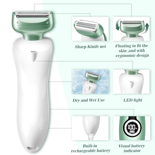 Electric Razor for Women Electric Shaver for Legs Bikini Trimmer for Women Underarm Public Hairs Rechargeable Womens Shaver with Detachable Head Wet Dry Use Painless Cordless