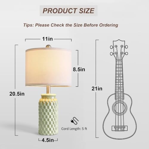 20.5-Inch Green Ceramic Bedside Lamps Set of 2 with Linen Shades