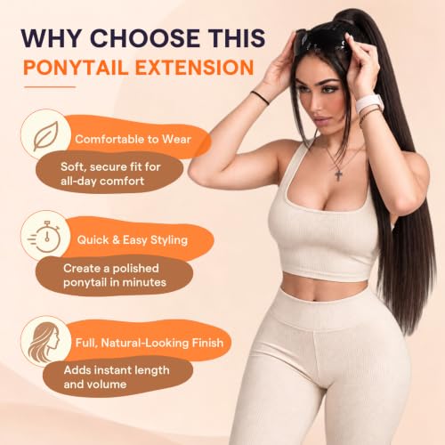 Deep Mocha Brown Balayage Ponytail Extension 12 Inch - Human Hair, Easy Clip-On Style - Full Shine Variation #2/8/2