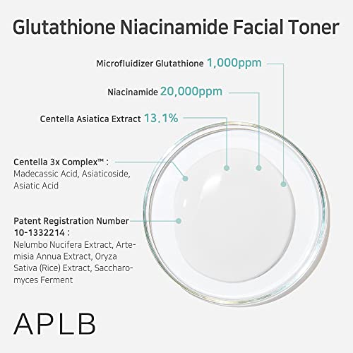 APLB Glutathione Niacinamide Facial Toner | LIPO GLUTA NIAC CEN¢â 15.2% 5.41 FL.OZ/Korean Skincare, Replenishing Moisture, Revitalize for Gentle and Improve Skin Texture Through Niacinamide