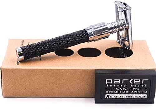 Double Edge Safety Razor with Long Handle and Heavyweight Metal Design