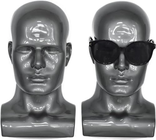 Black PVC Mannequin Head for Display - Grey Variation, 34cm