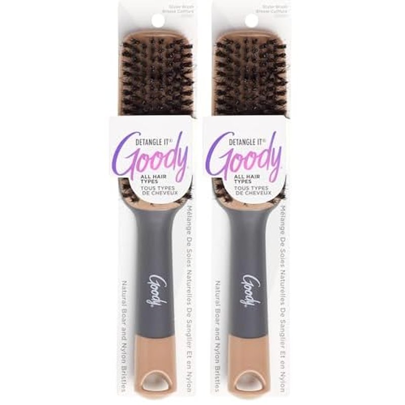 Goody Detangle It Boar Bristle Hair Brush, Use as a Detangling or Styling Brush, Conditions & Boosts Shine, Helps Tackle Knots & Reduce Frizz, For Wet or Dry Hair, Brown/Grey (Pack of 2)