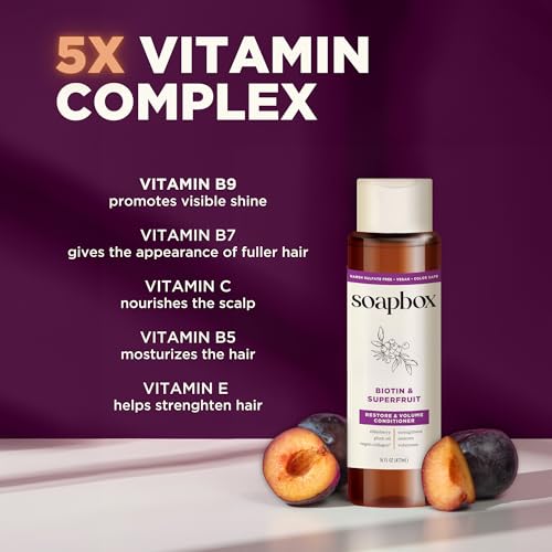 Soapbox Biotin & Superfruit Shampoo & Conditioner Set | Includes Vegan Collagen, Aloe and Shea Butter | Paraben Free, Silicone Free, Harsh Sulfate Free | 16oz (Pack of 2)