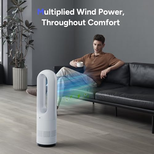 22-Inch Bladeless Tower Fan with Remote, 8 Speeds, Oscillation & Timer - White