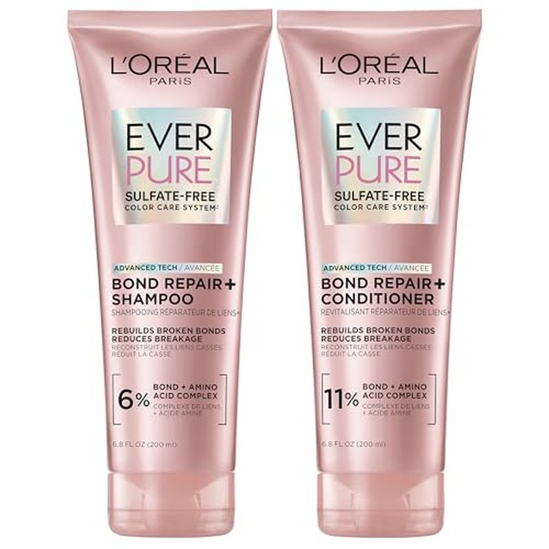 L'Oreal Paris EverPure Sulfate-Free Vegan Hair Care Kit - Shampoo and Conditioner to Strengthen and Repair Hair Bonds (Packaging May Vary)