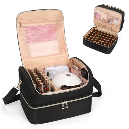 CUBETASTIC Nail Polish Organizer Bag - Holds 69 Bottles & Lamp, Travel Case, Black