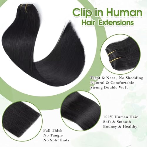 14 Inch Black Human Hair Clip-In Extensions - Seamless, Virgin Remy, Easy to Apply for Women
