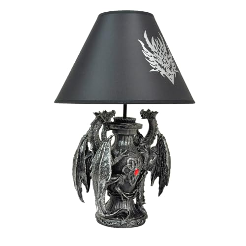 Dragon Table Lamp Gothic Guardians with Black Fabric Shade - 19 Inch Decor